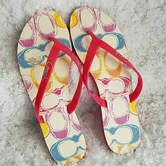 Coach Shoes - Coach Pink Signature Flip Flops